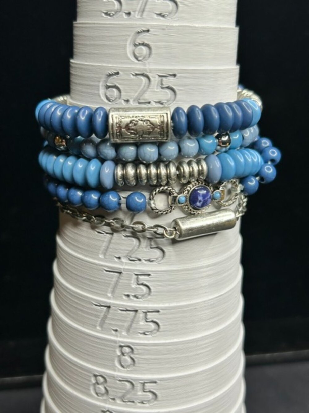 NWOT Blue 5 Strand Beaded Bracelet Silver Tone Boho Statement Size 7